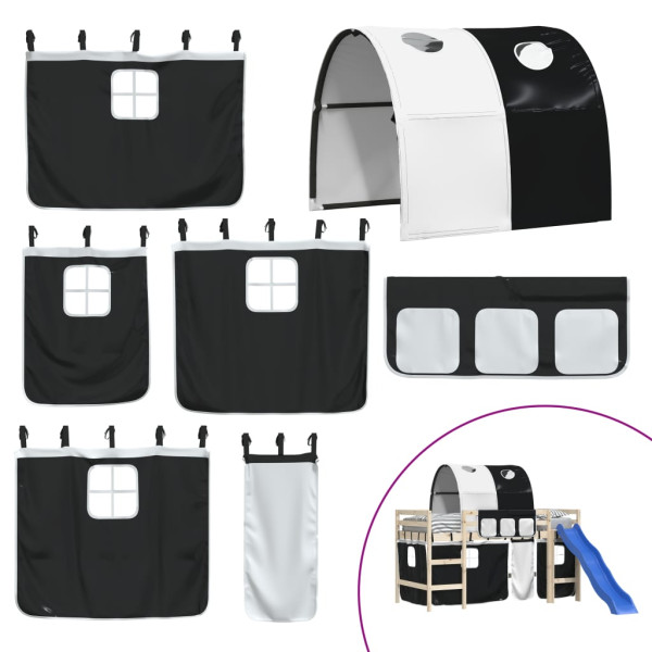 Cortinas para camas altas con túnel poliéster blanco y negro M 2