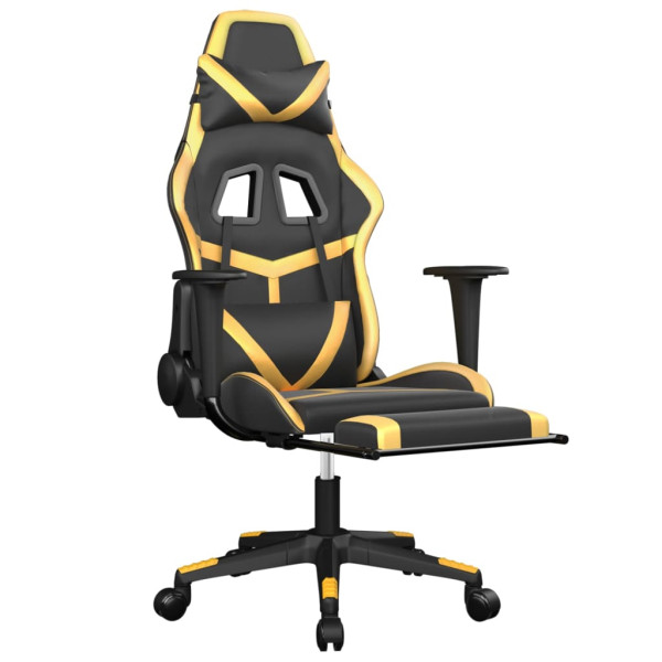 Silla gaming masaje y reposapiés cuero sintético negro dorado M 3