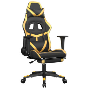 Silla gaming con reposapiés cuero sintético negro dorado H