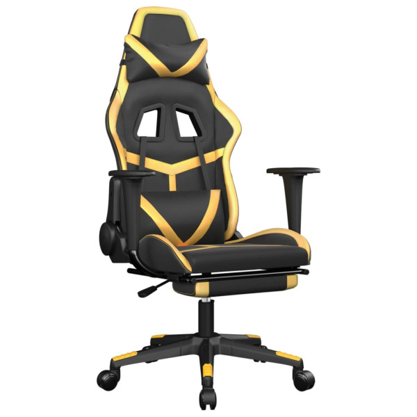 Cadeira gaming c/ apoio pés couro artificial preto e dourado M 2