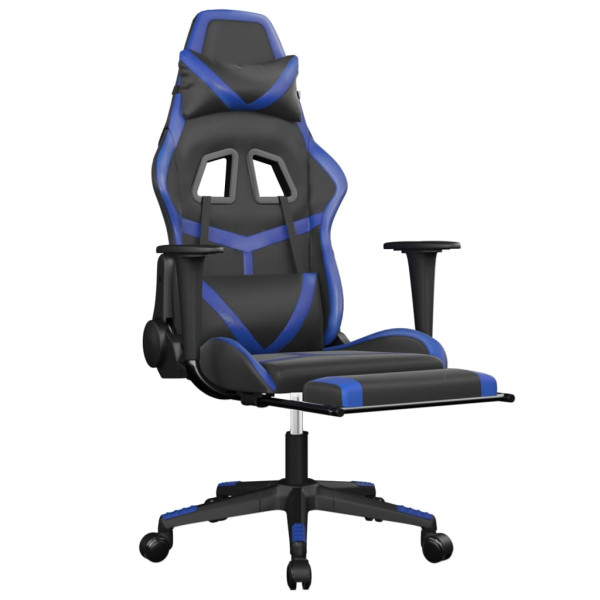 Cadeira gaming massagens c/ apoio pés couro artif. preto/azul M 3