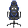 Silla gaming de masaje y reposapiés cuero sintético negro azul 4