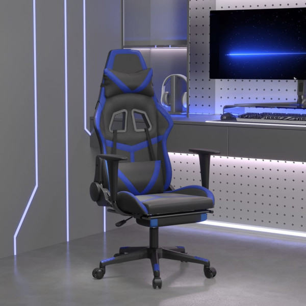 Silla gaming con reposapiés cuero sintético negro azul D