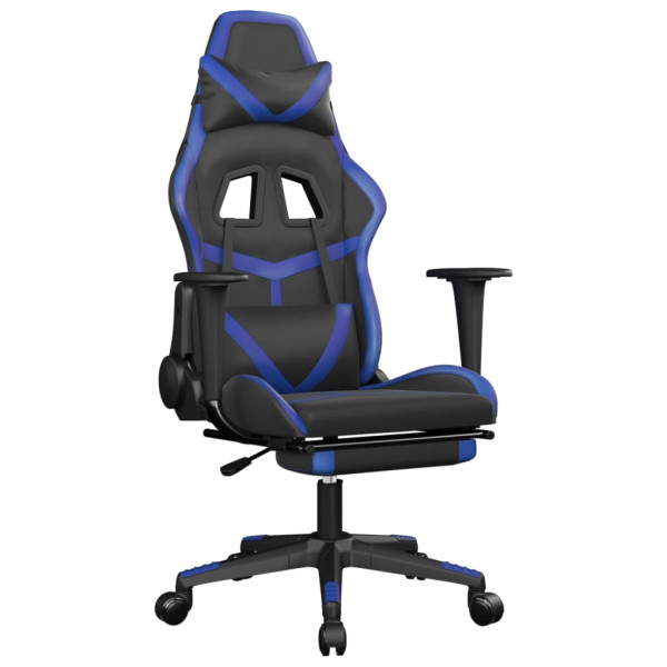 Silla gaming con reposapiés cuero sintético negro azul M 2
