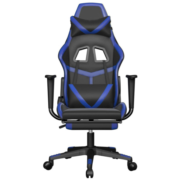 Silla gaming con reposapiés cuero sintético negro azul M 3