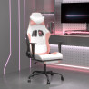 Cadeira gaming com apoio p/ pés couro artificial branco e rosa 1