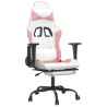 Silla gaming con reposapiés cuero sintético blanco y rosa 2