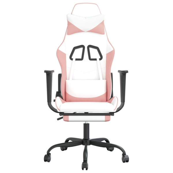Silla gaming con reposapiés cuero sintético blanco y rosa M 3
