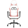 Silla gaming con reposapiés cuero sintético blanco y rosa 3