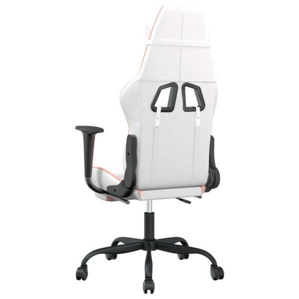 Silla gaming con reposapiés cuero sintético blanco y rosa M 5