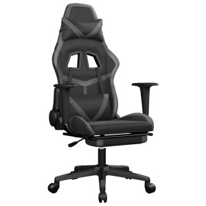 Silla gaming de masaje y reposapiés cuero sintético negro gris H