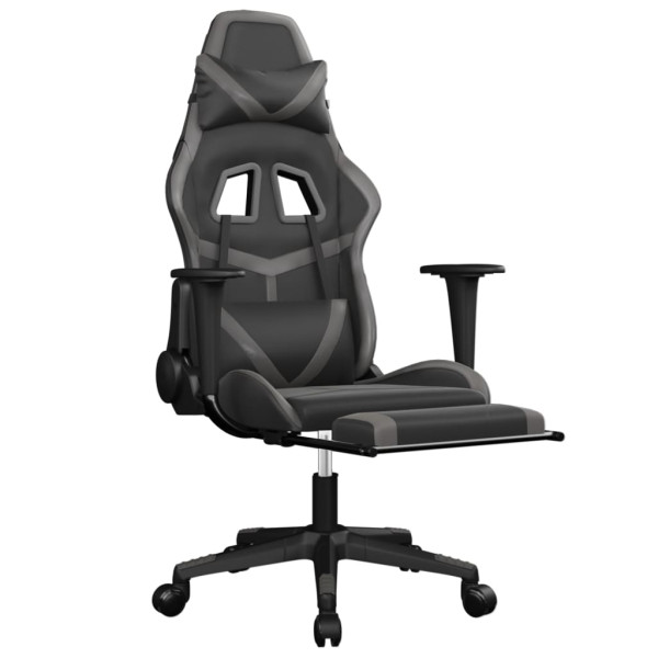 Cadeira gaming massagens c/ apoio pés couro artif. preto/cinza M 3