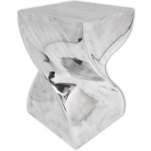 Banco/mesa de apoio. formato torcido. alumínio prateado H