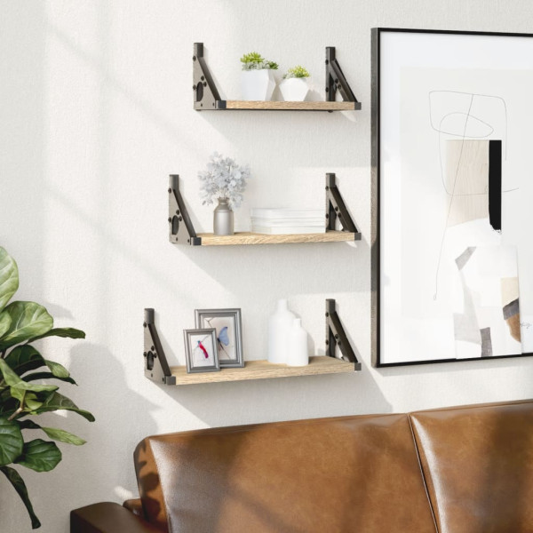 Estantes de pared 3 pzas madera de ingeniería roble Sonoma D