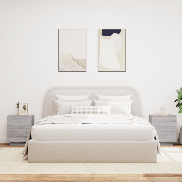 Mesitas de noche luces LED 2 uds madera ingeniería gris Sonoma M 3