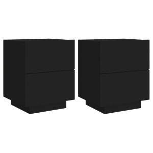 Mesitas de noche con luces LED 2 uds madera ingeniería negra H