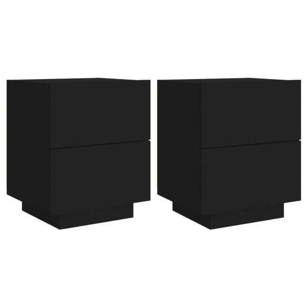 Mesas de cabeceira c/ luzes LED 2 pcs derivados madeira preto M 2