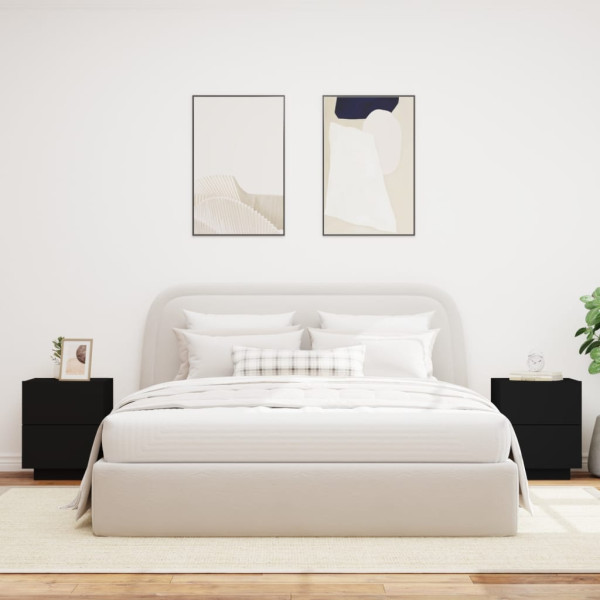 Mesas de cabeceira c/ luzes LED 2 pcs derivados madeira preto M 3