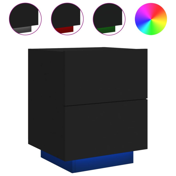 Mesas de cabeceira c/ luzes LED 2 pcs derivados madeira preto M 5