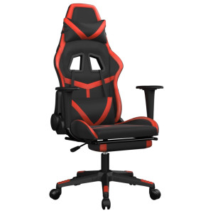 Silla gaming de masaje y reposapiés cuero sintético negro rojo H