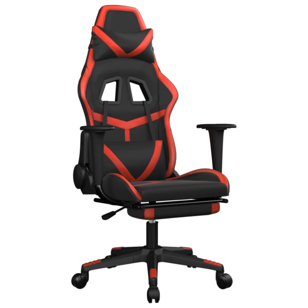 Cadeira gaming massagem + apoio pés couro artif. preto/vermelho M 2