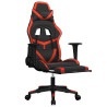 Silla gaming de masaje y reposapiés cuero sintético negro rojo 3