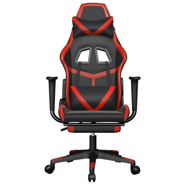 Silla gaming de masaje y reposapiés cuero sintético negro rojo M 4