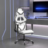 Silla gaming con reposapiés cuero sintético blanco negro 1