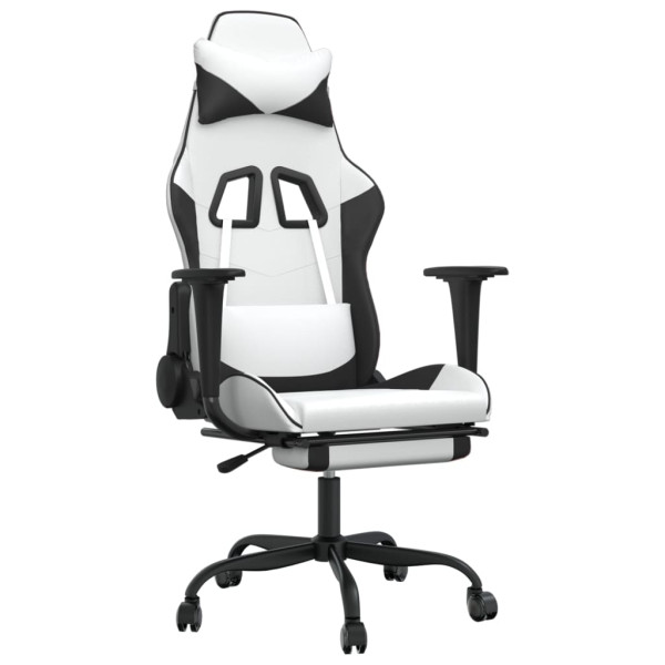 Cadeira gaming massagens c/ apoio pés couro artif. Branco/preto M 2