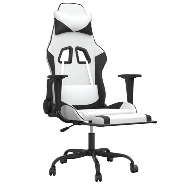 Silla gaming masaje y reposapiés cuero sintético negro blanco M 3