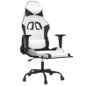 Silla gaming masaje y reposapiés cuero sintético negro blanco 3