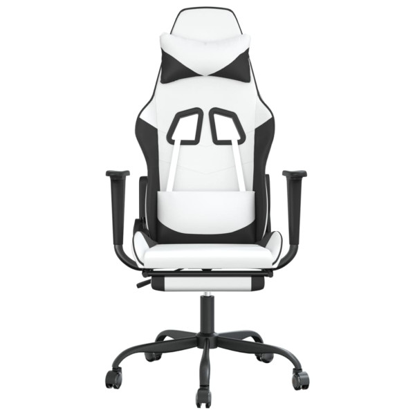 Silla gaming masaje y reposapiés cuero sintético negro blanco M 4