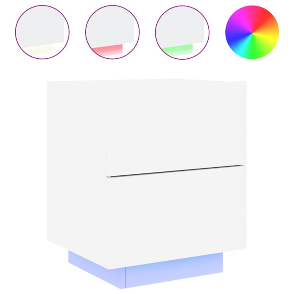 Mesa de cabeceira com luzes LED derivados de madeira branco M 2