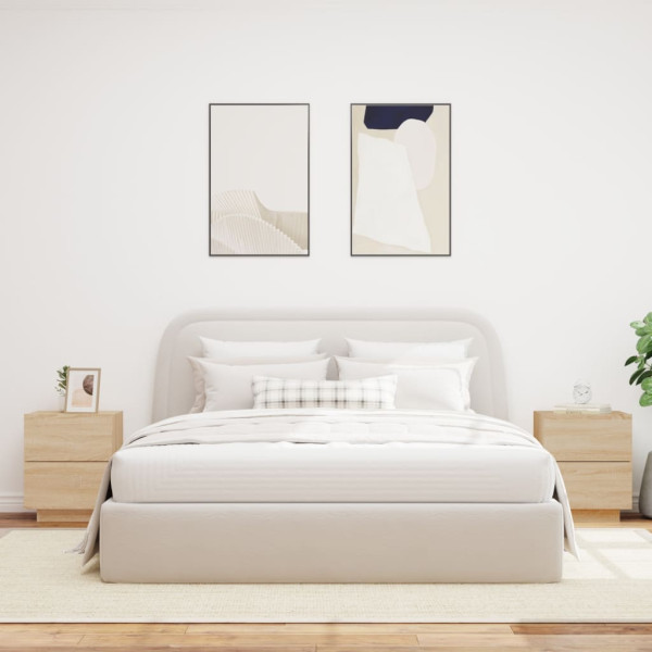 Mesitas de noche luces LED 2 uds madera ingeniería roble Sonoma M 3