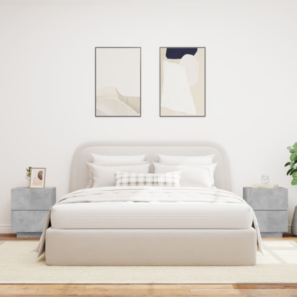 Mesita de noche luces LED 2 uds madera ingeniería gris hormigón M 3