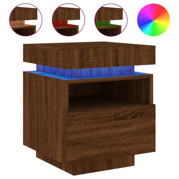 Mesa de cabeceira c/ LEDs 40x39x48.5 cm carvalho castanho M 2