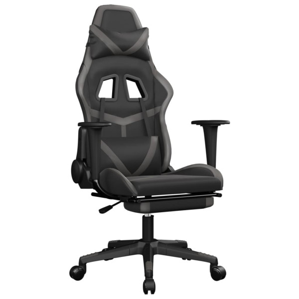 Silla gaming con reposapiés cuero sintético negro gris M 2
