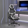 Silla gaming masaje y reposapiés cuero sintético negro blanco 1