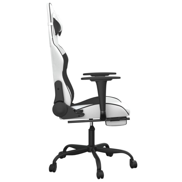 Silla gaming con reposapiés cuero sintético blanco negro M 4
