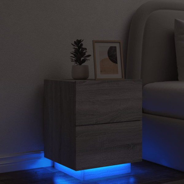 Mesita de noche con luces LED madera de ingeniería gris Sonoma D