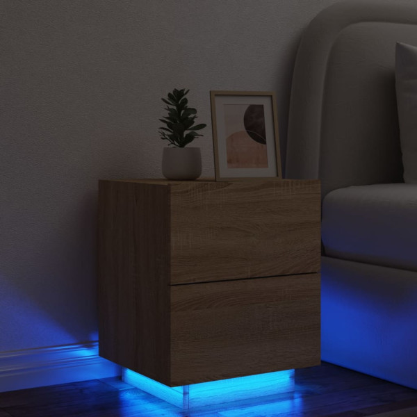 Mesita de noche con luces LED madera de ingeniería roble Sonoma D
