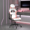 Cadeira gaming massagens c/ apoio pés couro artif. branco/rosa 1