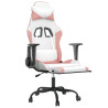 Silla gaming masaje y reposapiés cuero sintético blanco y rosa 3