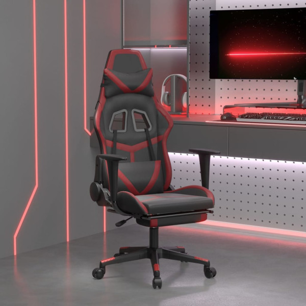 Silla gaming masaje reposapiés cuero sintético negro rojo tinto D