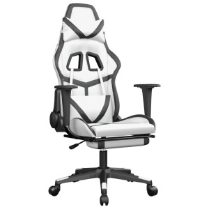 Silla gaming masaje y reposapiés cuero sintético negro blanco H