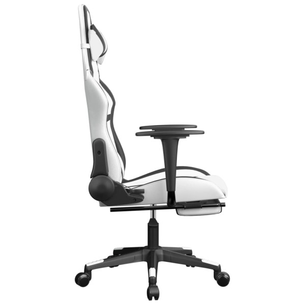 Silla gaming masaje y reposapiés cuero sintético negro blanco M 4