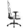 Silla gaming masaje y reposapiés cuero sintético negro blanco 4