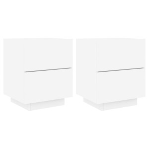 Mesitas de noche con luces LED 2 uds madera ingeniería blanca H