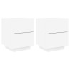 Mesitas de noche con luces LED 2 uds madera ingeniería blanca 2