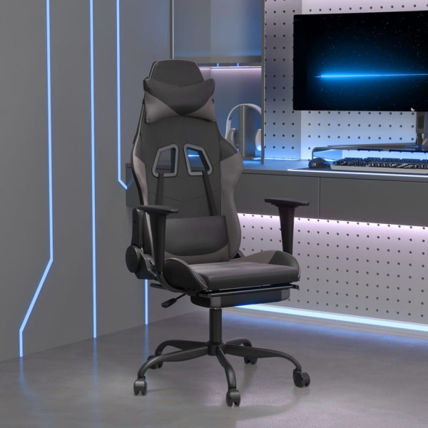 Silla gaming con reposapiés cuero sintético negro gris D